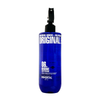Blue bottle with black pump on a white background