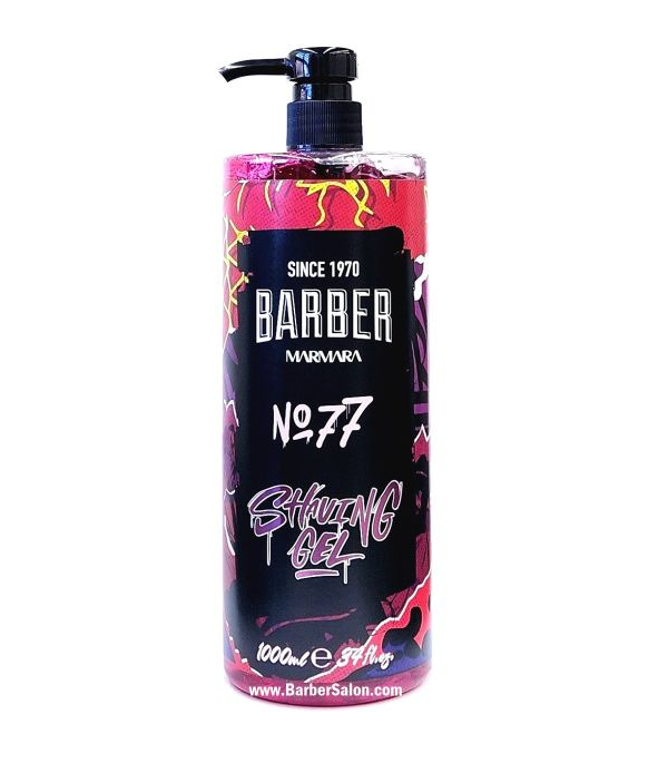 Bottle of Barber Marmara Shaving Gel with colorful design on a white background