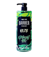 Bottle of Barber Marmara Shaving Gel with green and black design on a white background