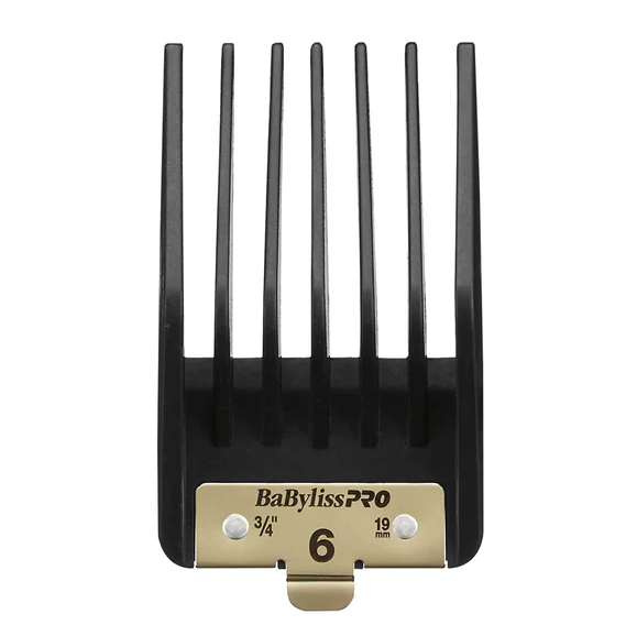 Black hair comb with gold BaBylissPRO logo on a white background