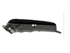 Black metal object on a white background