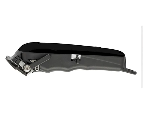Black metal object on a white background