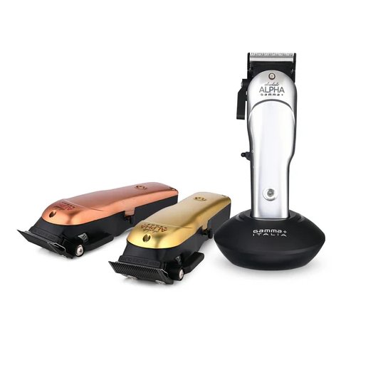 Three hair clippers on a white background, including a silver, gold, and bronze model.