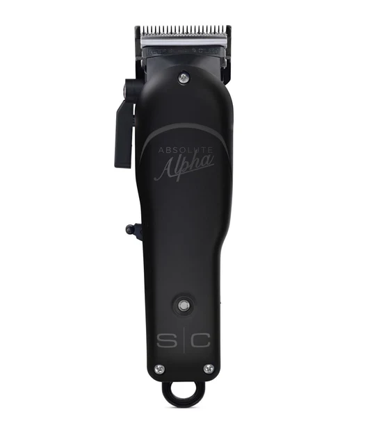 Black hair clipper with 'Absolute Alpha' branding on a white background
