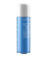 Blue spray bottle with white cap on a white background