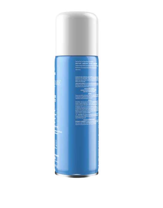 Blue spray bottle with white cap on a white background