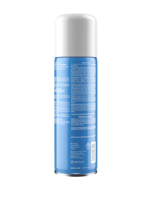 Blue spray bottle with white cap on a white background