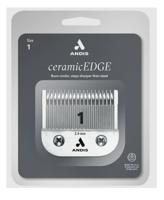Andis ceramicEDGE hair clipper blade packaging on a white background