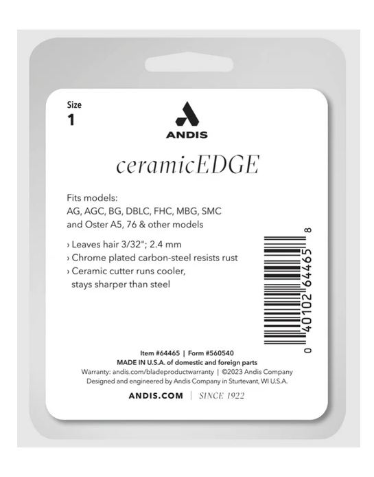 Andis ceramicEDGE product packaging with branding and specifications.