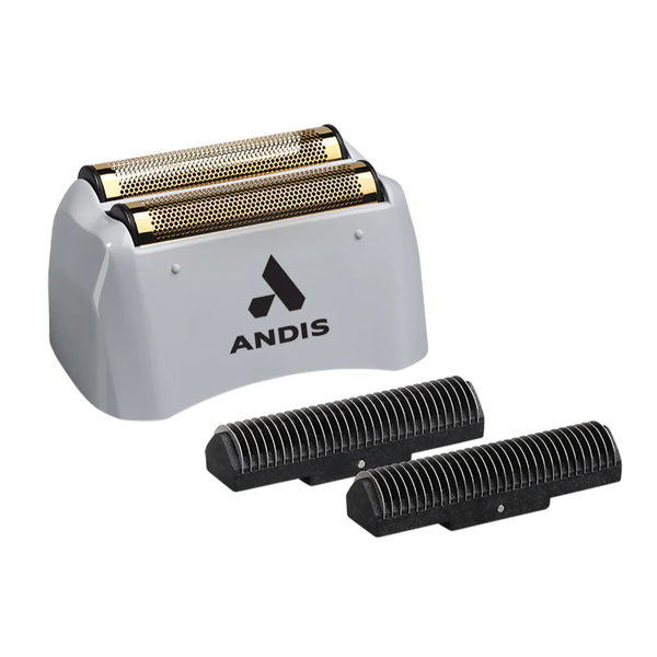 Andis electric shaver head with two additional foil heads on a white background