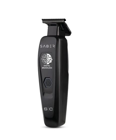 Black grooming trimmer with 'Saber' branding on a white background