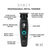 Saber professional metal trimmer with features highlighted on a white background