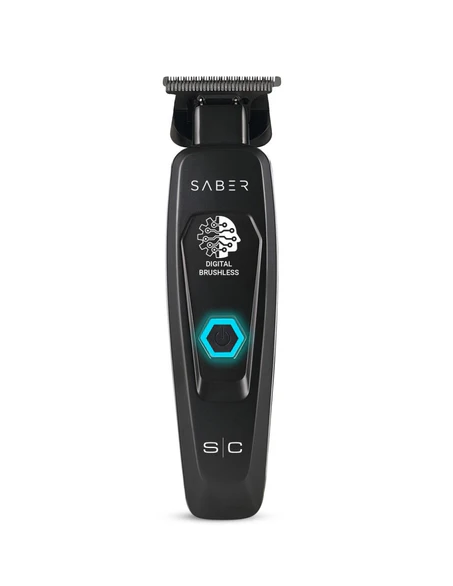 Black grooming tool with 'Saber' branding on a white background