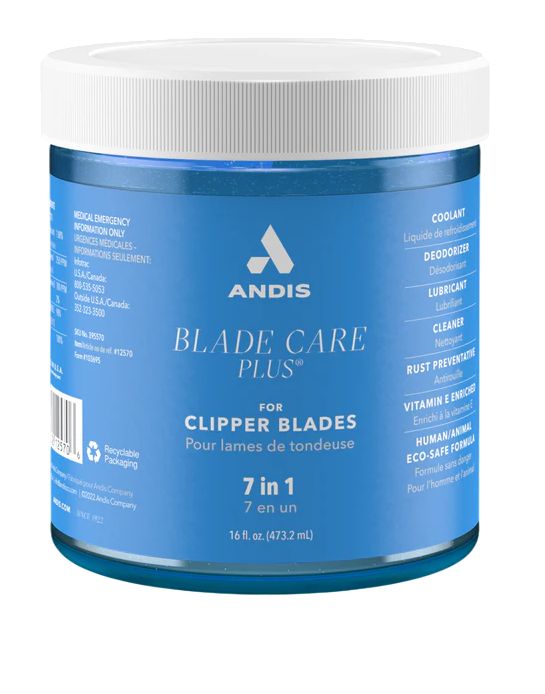 Andis Blade Care Plus jar for clipper blades on a white background