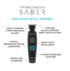 Precision Saber metal trimmer with features highlighted on a white background