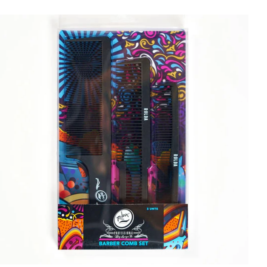 Rolda Barber comb set in colorful packaging on a white background