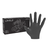 Black nitrile gloves with Level 3 packaging on a white background