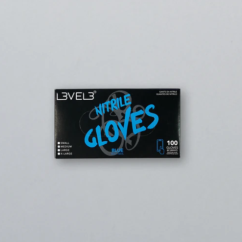 Box of blue Level 3 Nitrile Gloves on a gray background