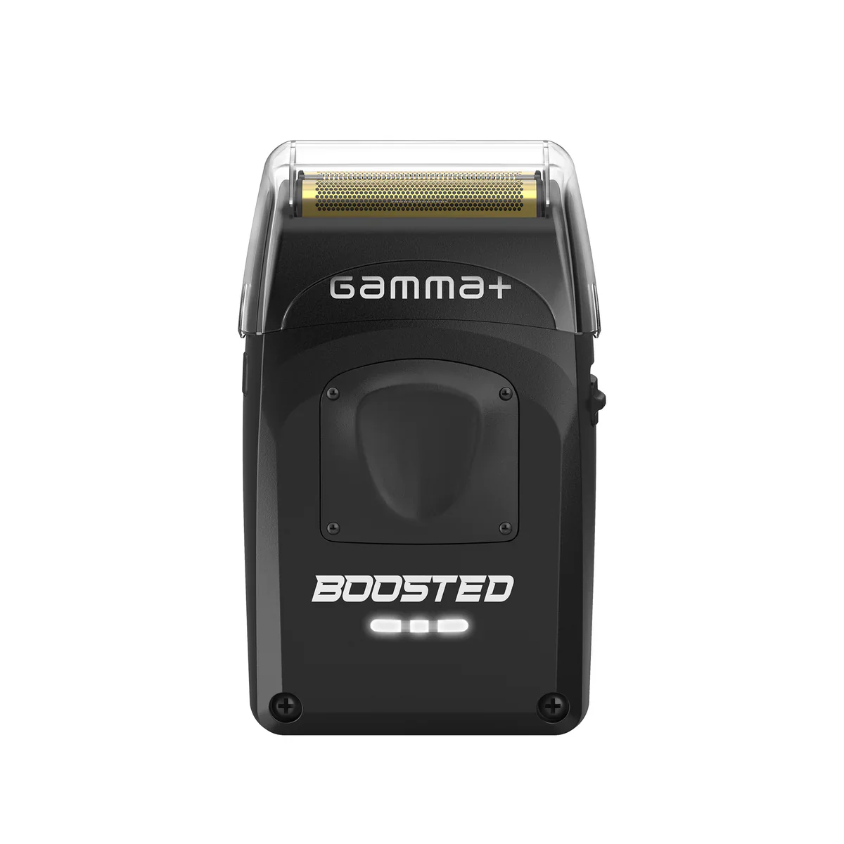 Black electric shaver with 'Gamma+' branding on a white background