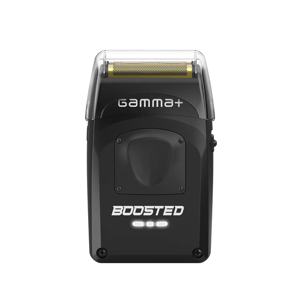Black electric shaver with 'Gamma+' branding on a white background