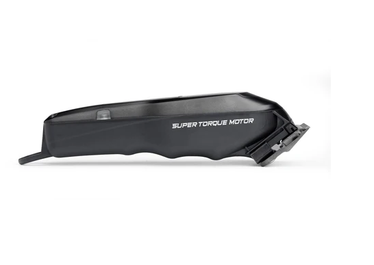 Black hair clipper with 'Super Torque Motor' text on a white background