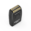 Black electric shaver with gold foil on a white background