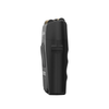 Black handheld device on a white background