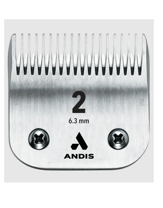 Andis hair clipper blade with size 2 and specifications on a white background