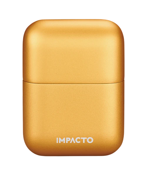 Gold portable shaver with 'Impacto' branding on a white background