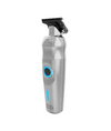 Silver and black grooming tool on a white background