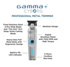 Gamma+ Cyborg professional metal trimmer with features highlighted on a white background