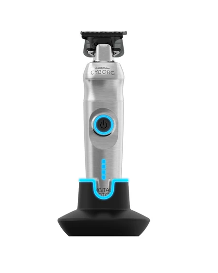 Grooming tool with black and silver design on a white background