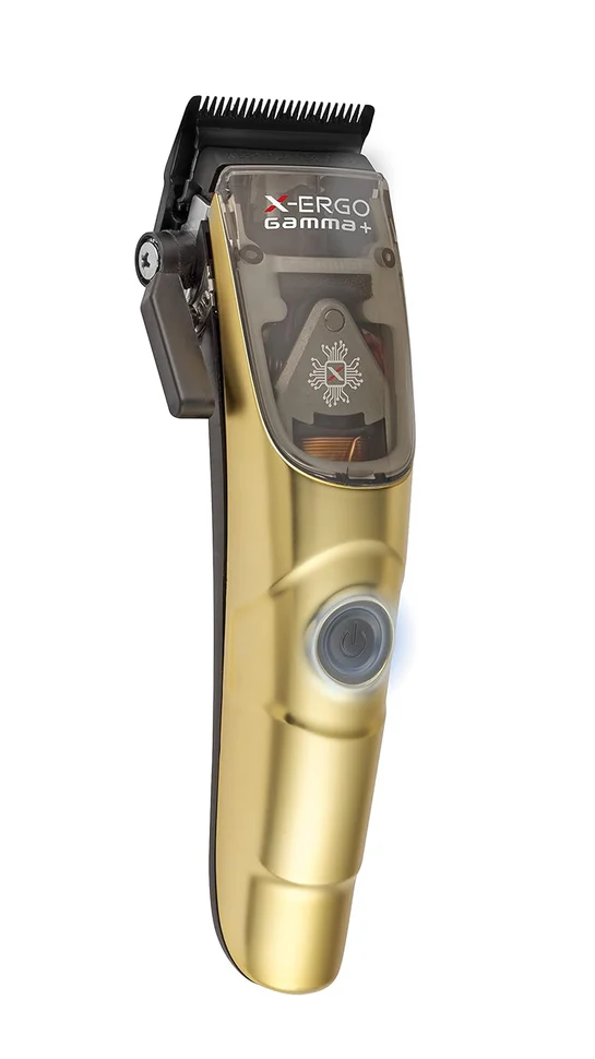 Gold and black hair clipper with 'Xergo Gamma' branding on a white background