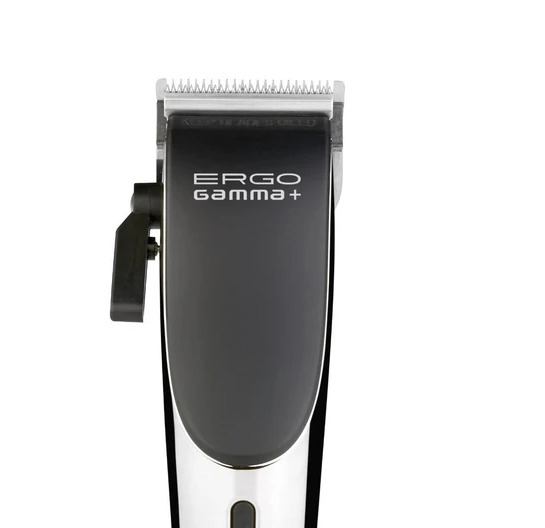 Hair clipper with 'ERGO Gamma+' branding on a white background