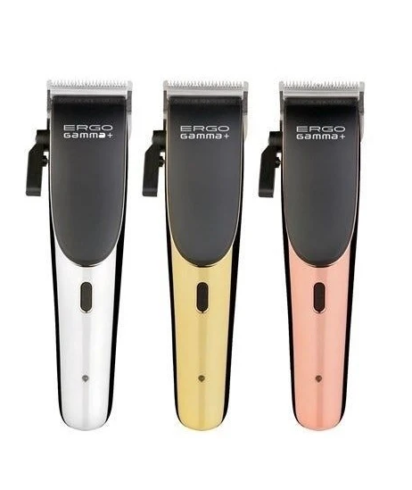 Three hair clippers in silver, gold, and rose gold on a white background