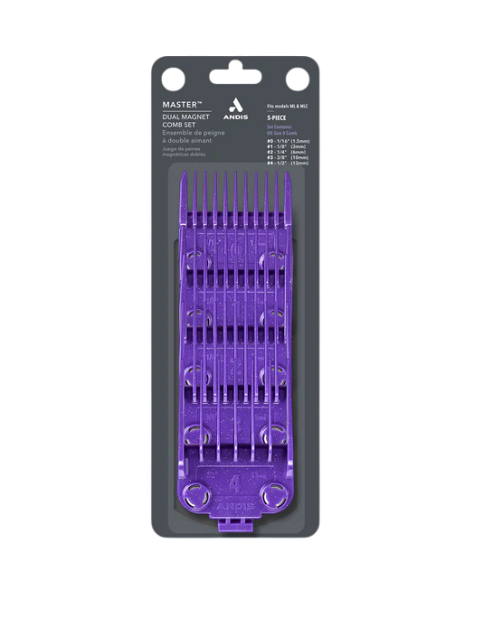 Purple hair comb set in packaging on a white background