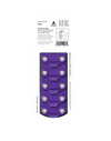 Purple plastic tool with multiple holes on a white background