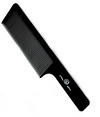 Black comb with a brand logo on a white background