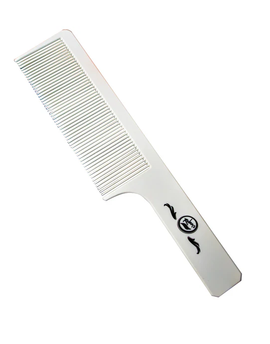 White comb with a logo on a white background