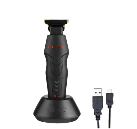 Black professional hair trimmer with USB cable on a white background