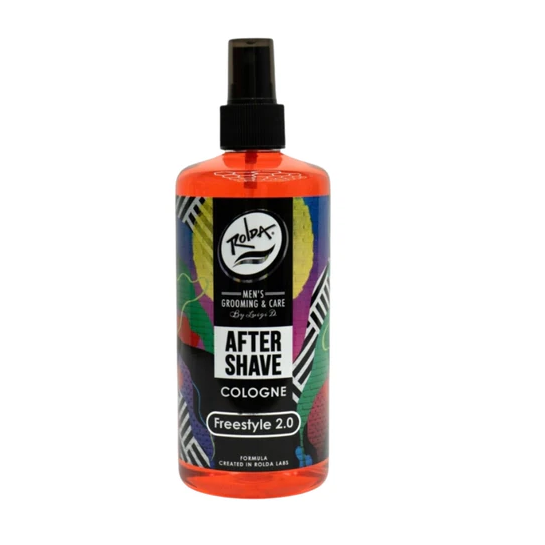 Rolda After Shave Cologne bottle with colorful label on a white background