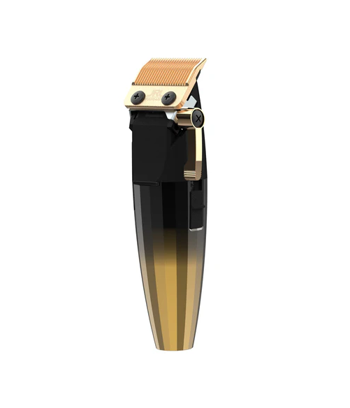 Hair clipper with gold and black design on a white background