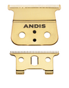 Two gold ANDIS hair clipper blades on a white background