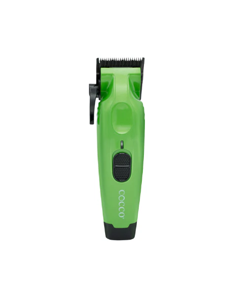 Green hair clipper with black accents on a white background