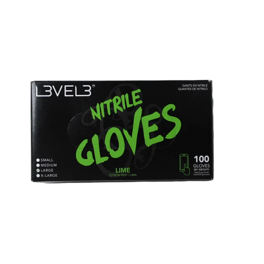 Box of Level 3 Nitrile Gloves with lime scent on a white background