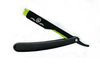Black and green Rolda straight razor on a white background