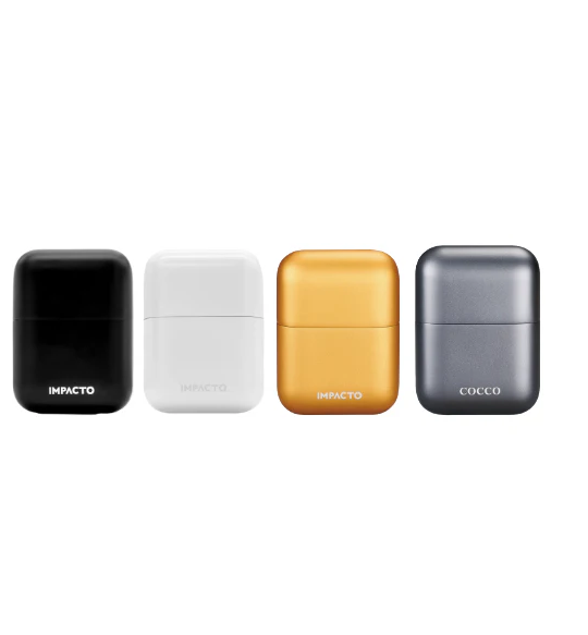 Four electronic 'Cocco' shavers in black, white, gold, and gray on a white background