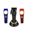 Set of grooming tools including a black clipper and two handheld devices on a white background