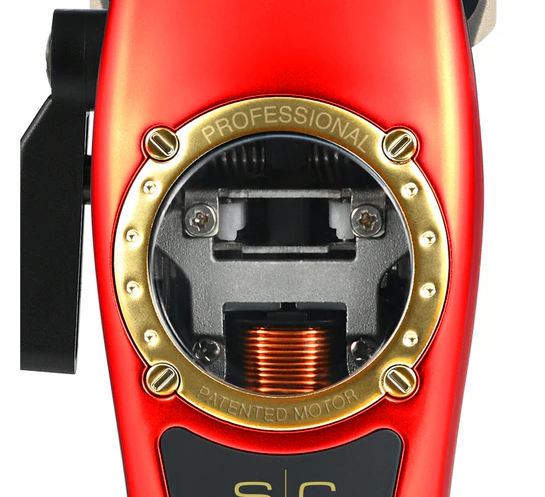 Red and gold hair dryer with 'Professional' and 'Attentuated Motor' text on a white background