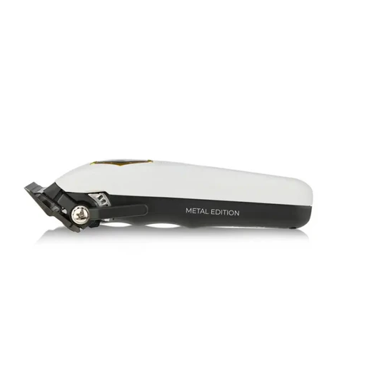 White and black electronic hair clipper with 'Metal Edition' text on a white background